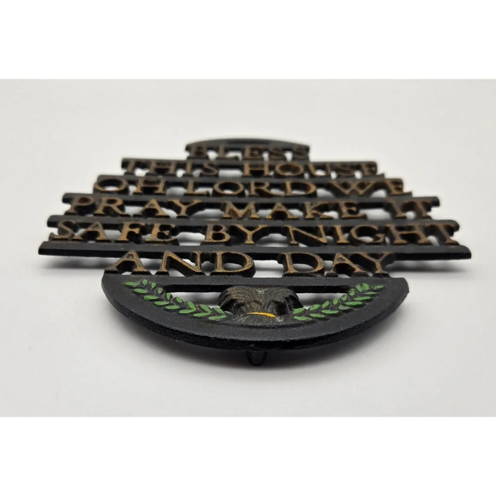 Wilton Cast Iron Trivet Bless This‎ House Prayer Black Gold Vintage Decor